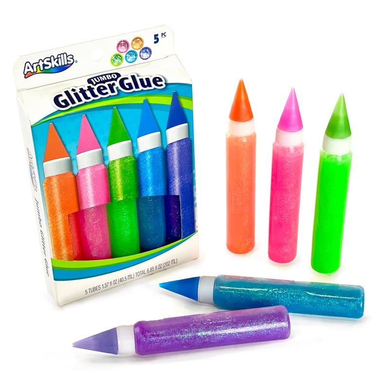 ArtSkills Jumbo Rainbow Neon Glitter Glue Pens, 5 Colors - Image 1